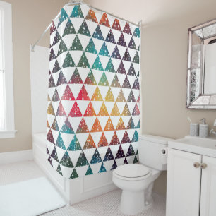 Colourful Triangles White Stars & Sparkles Shower Curtain