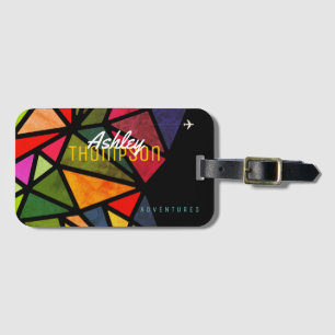 colourful triangles with name cool & modern luggage tag