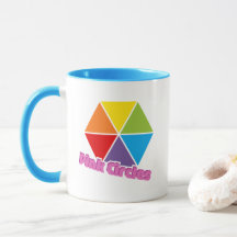 Colourful Triangles with Pink Circles Text