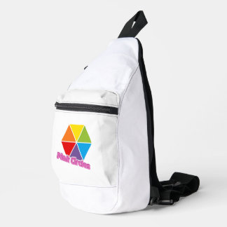 Colourful Triangles with Pink Circles Text Sling Bag