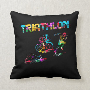 Colourful Triathlon Swim Bike Run Athlete Sports Cushion