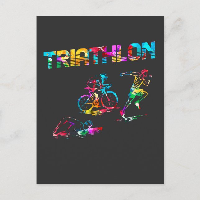 Colourful Triathlon Swim Bike Run Athlete Sports Postcard (Front)