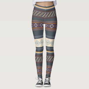 Colourful Tribal Aztec Art Blue Purple Dark Cute Leggings