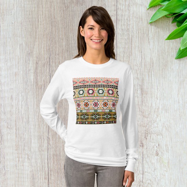 Colourful Tribal Aztec Pattern Boho Geometric  T-Shirt (Creator Uploaded)