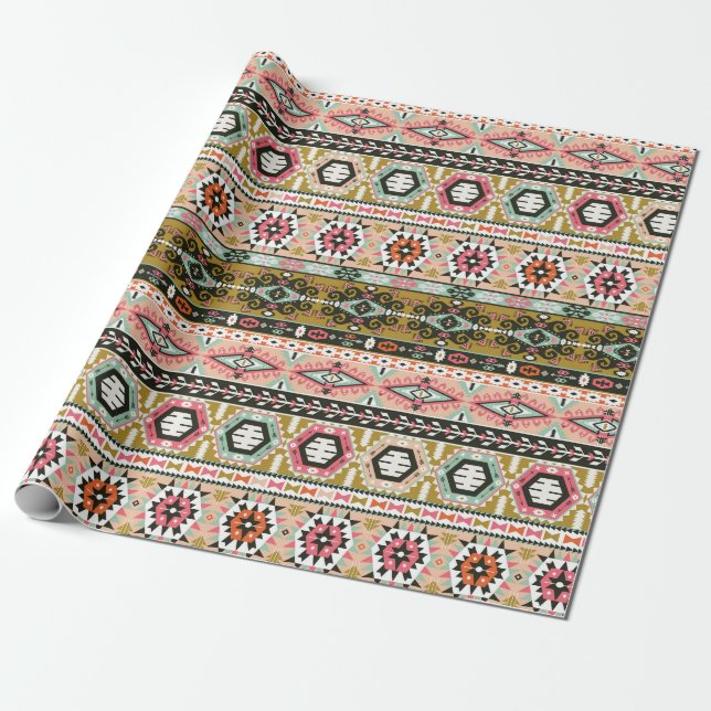 Colourful Tribal Aztec Pattern Boho Geometric  Wrapping Paper (Unrolled)