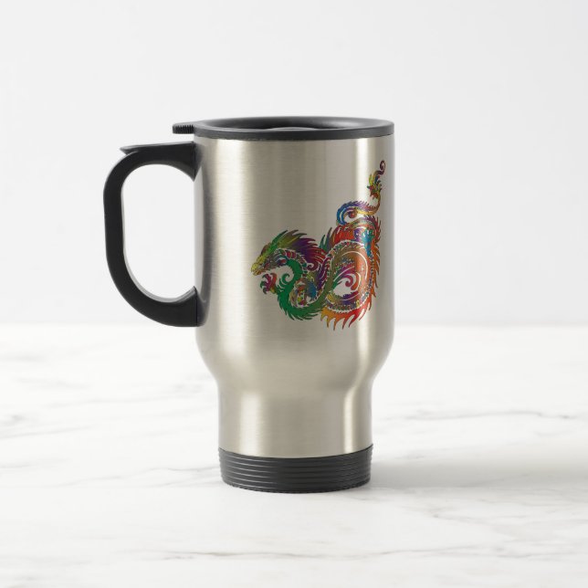 Colourful Tribal Dragon Travel Mug (Left)