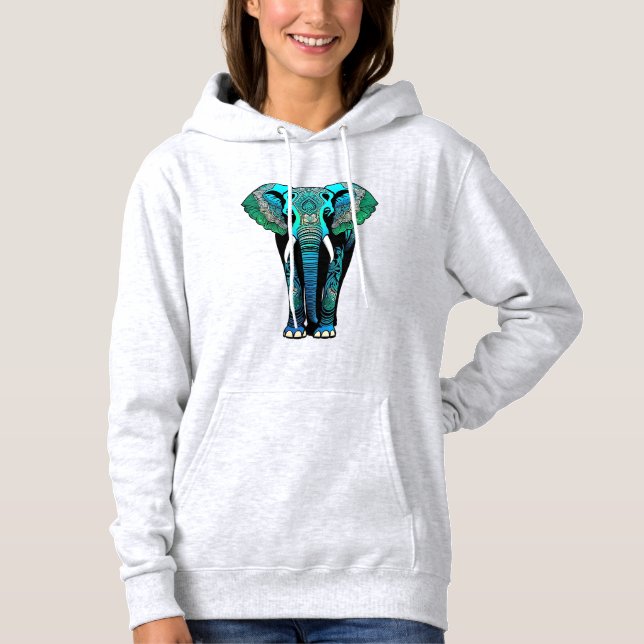 Colourful Tribal Elephant - Artistic Wildlife Hoodie (Front)