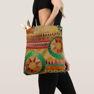 Colourful Tribal Ethnic  Pattern Embossed Leather Tote Bag
