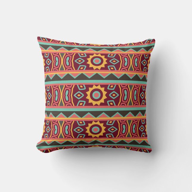 Colourful tribal ethnic seamless pattern cushion (Front)
