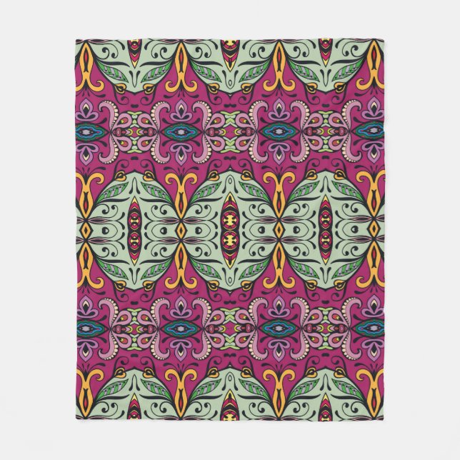 Colourful tribal ethnic seamless pattern fleece blanket (Front)