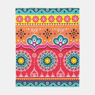 Colourful tribal ethnic seamless pattern fleece blanket