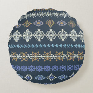 Colourful tribal ethnic seamless pattern round cushion
