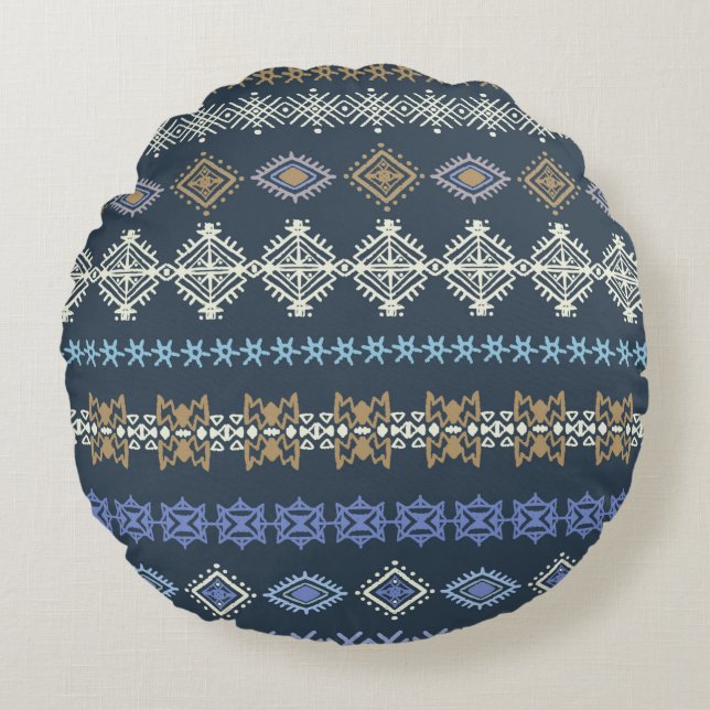 Colourful tribal ethnic seamless pattern round cushion (Front)