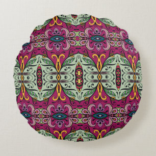 Colourful tribal ethnic seamless pattern round cushion