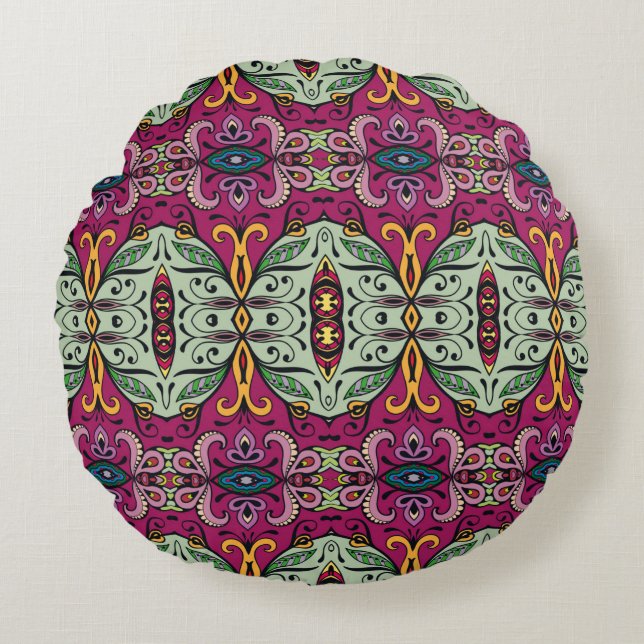 Colourful tribal ethnic seamless pattern round cushion (Front)