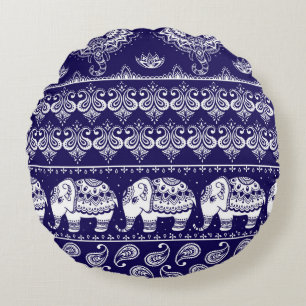 Colourful tribal ethnic seamless pattern round cushion