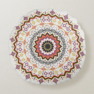 Colourful tribal ethnic seamless pattern round cushion