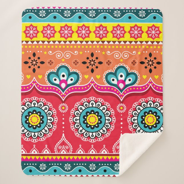 Colourful tribal ethnic seamless pattern sherpa blanket (Front)