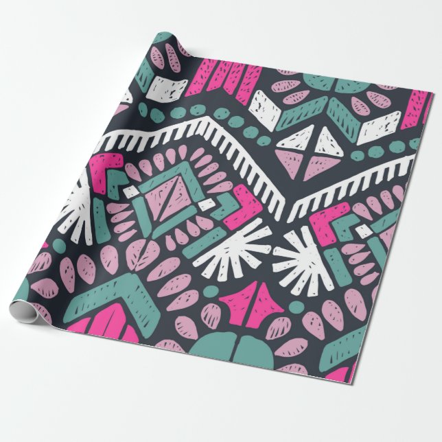 Colourful tribal ethnic seamless pattern wrapping paper (Unrolled)