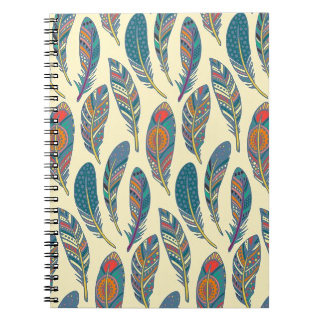 Colourful tribal feathers, ethnic seamless design. notebook (Front)