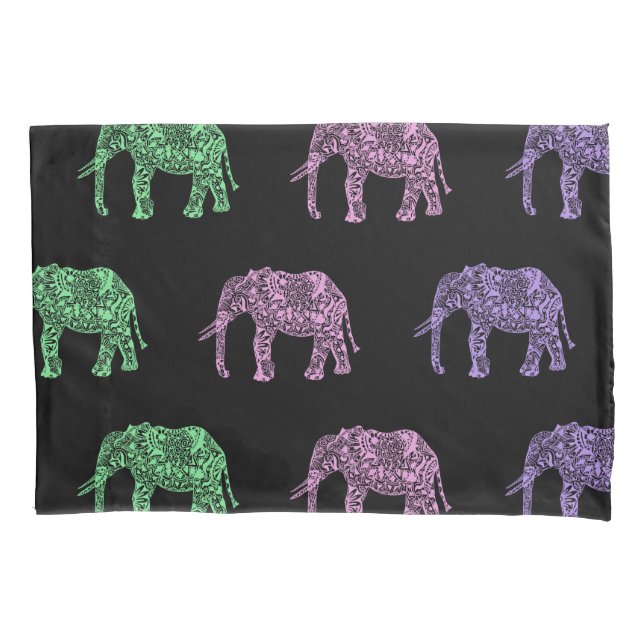 colourful tribal floral boho elephant pattern pillowcase (Front)