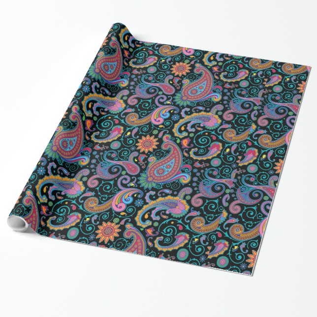 Colourful Tribal Floral Paisley Pattern Wrapping Paper (Unrolled)