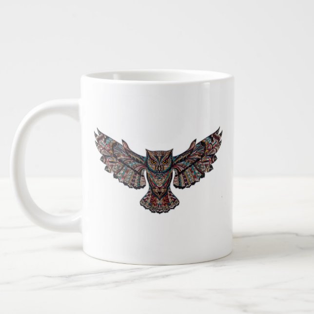 Colourful Tribal Flying Owl Large Coffee Mug (Left)