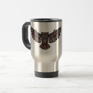 Colourful Tribal Flying Owl Travel Mug