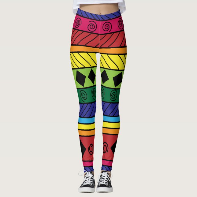 Colourful tribal geometric doodle legging (Front)