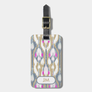 Colourful tribal geometric ikat pattern luggage tag