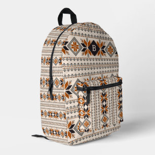 Colourful tribal geometric pattern 2, monogram printed backpack