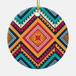 Colourful tribal pattern ceramic tree decoration