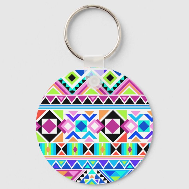 Colourful Tribal Pattern Key Ring (Front)