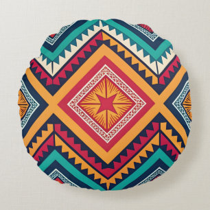 Colourful tribal pattern round cushion