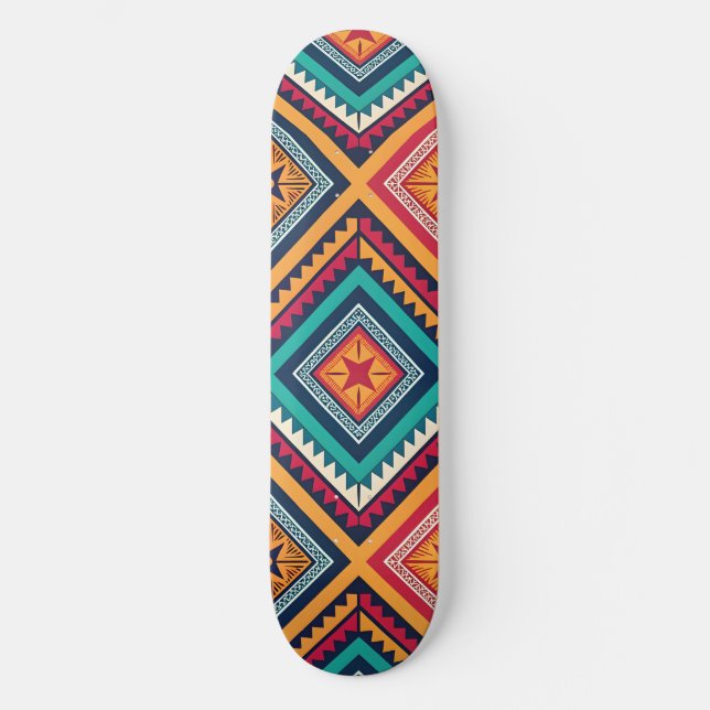 Colourful tribal pattern skateboard (Front)
