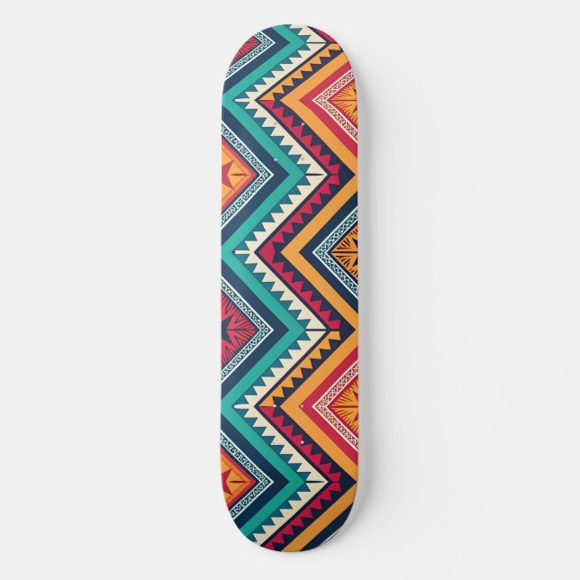 Colourful tribal pattern skateboard (Front)