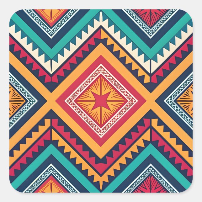Colourful tribal pattern square sticker (Front)