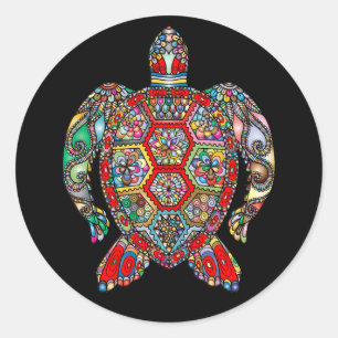 Colourful Tribal Sea Turtle Classic Round Sticker