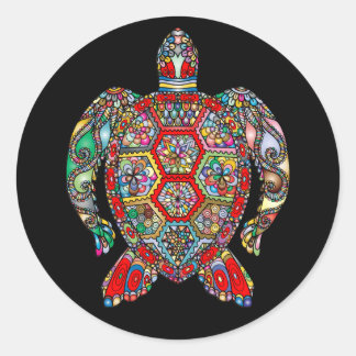 Colourful Tribal Sea Turtle Classic Round Sticker