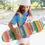 Colourful Tribal Stripes Custom Personalised Name Skateboard<br><div class="desc">Colourful Tribal Stripes Custom Personalised Name Skateboard features your personalised name in modern typography on a colourful striped background in green, orange, red and white. Personalise by editing the text in the text box provided. Give a custom made gift, personalised skateboard to your favourite skateboarder for Christmas, birthday or your...</div>