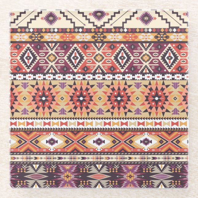 Colourful tribal style, vibrant seamless pattern. glass coaster (Front)
