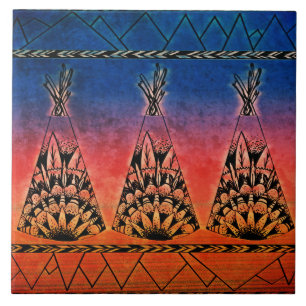 Colourful Tribal Teepees Art Boho Design Tile