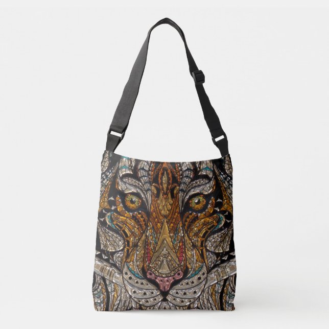 Colourful Tribal Tiger Mask Mosaic Crossbody Bag (Front)