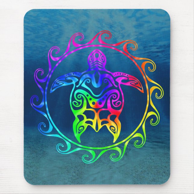 Colourful Tribal Turtle Mouse Mat (Front)