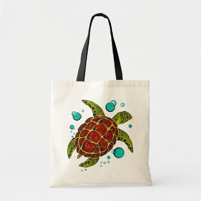 Colourful Tribal Turtle Tattoo Tote Bag (Front)