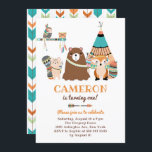 Colourful Tribal Woodland Friends Birthday Party Invitation<br><div class="desc">Colourful Tribal Woodland Friends Kids Birthday Party Invitation. Oh,  what an adventure! Celebrate with this customisable kids birthday party invitation. It features cute and colourful woodland animal friends with tribal accents. This woodland birthday invitation is fully customisable. Other colours and animal combinations are available.</div>