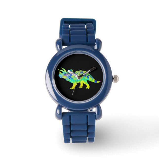 Colourful Triceratops Funky Jurassic Dinosaur Art Watch (Front)
