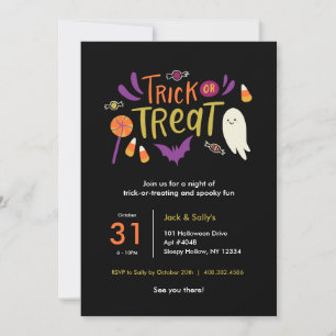 Colourful Trick or Treat Halloween Party Invitatio Invitation