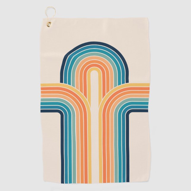 Colourful triple retro arches golf towel (Front)