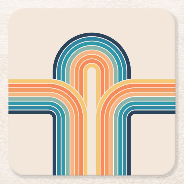 Colourful triple retro arches square paper coaster (Front)
